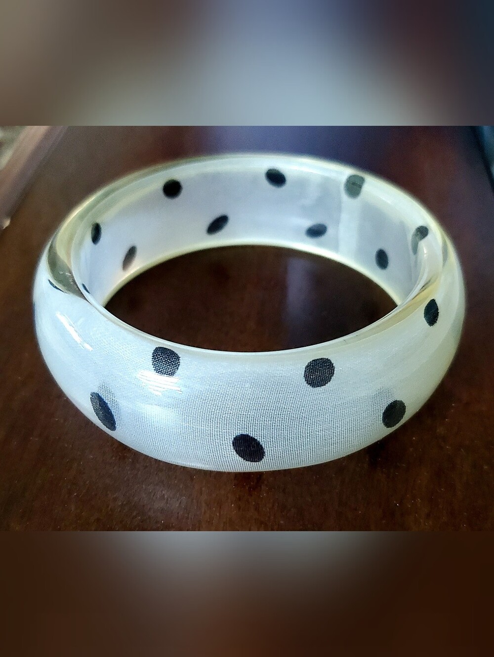 Polka Dot White Resin Bangle Bracelet - Classic Women's Jewelry Statement Piece